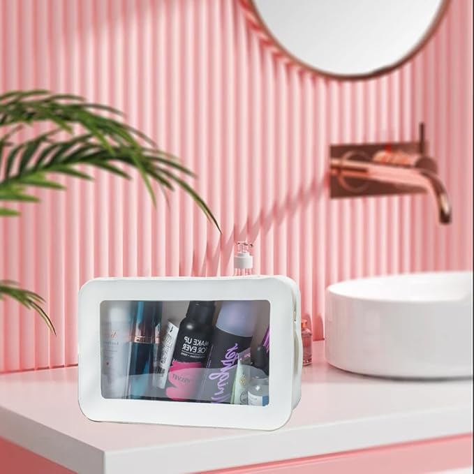 Clear Makeup Bag, White Travel Makeup Pouch Toiletry Bag for Women Waterproof Small Cosmetic Bag Case Small Make Up Bag with Zipper Car Organizer Car Essentials for Women Men