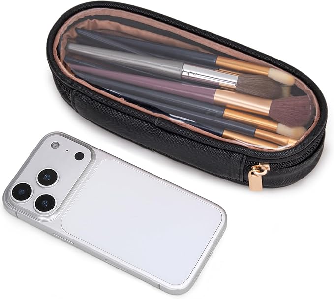 Montana West X Wrangler Travel Makeup Bag 2pcs Set Large Cosmetic Bag with Makeup Brush Holder Portable Make Up Organizer Cute Toiletry Bag with Divider and Handle for Women Black