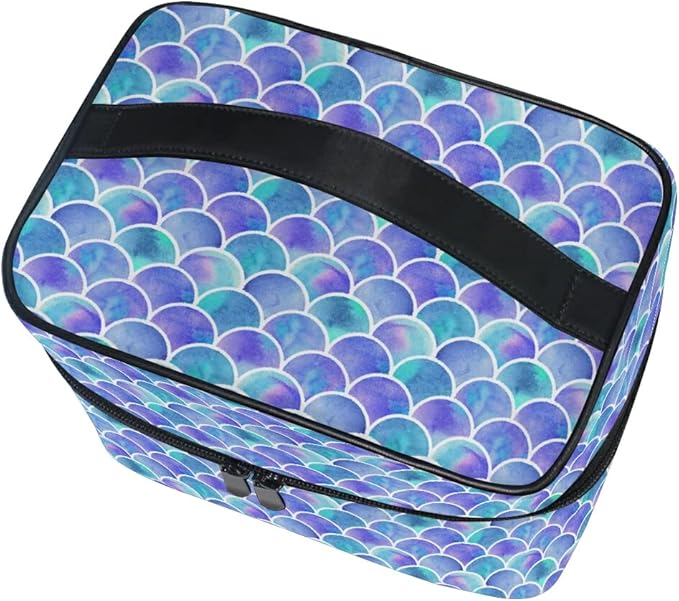 Mermaid Makeup Bag, Watercolor Rainbow Scales Mermaid Makeup Organizer Bags Toiletry Bag Box Travel Cosmetic Bag Make Up Train Case for Women Teen Girl Ladies