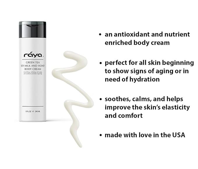 Raya Green Tea, Soy Milk, and Honey Body Cream 8 oz (S-523) | Nourishing, Calming, and Anti-Aging Body Cream | Protects and Refines Skin