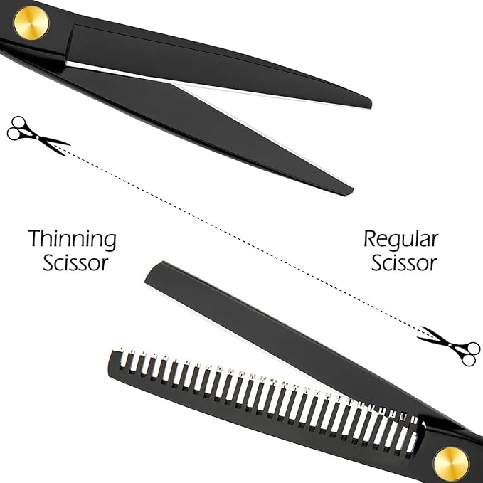 Professional Home Hair Cutting Kit Home Haircutting Scissors Barber/Salon/Home Thinning Shears Kit with Comb and Case Black Cape for Men Women