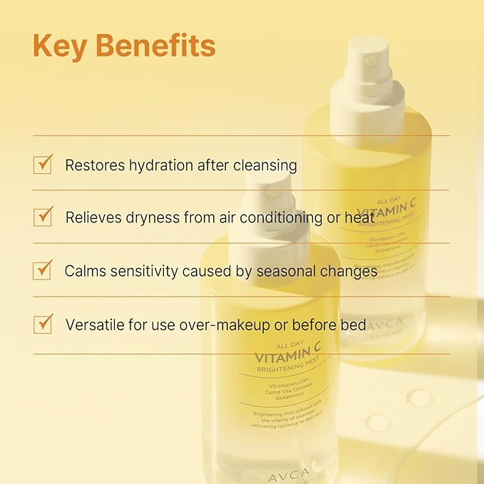 AVCA All Day Vitamin C Brightening Face Mist – Hydrating & Revitalizing Facial Spray with Glutathione & Vitamin Complex, Korean Skincare for Radiant Soothing Glow, 5.07 fl oz