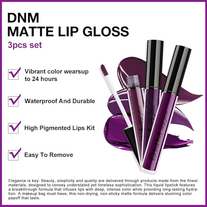 AMY'S DIARY 3Pcs Bright Red Matte Liquid Lipstick Sets, Lip Stain Long Lasting 24 Waterproof Lip Gloss Gift Set Matt Makeup for Women Lippies(Set28#)