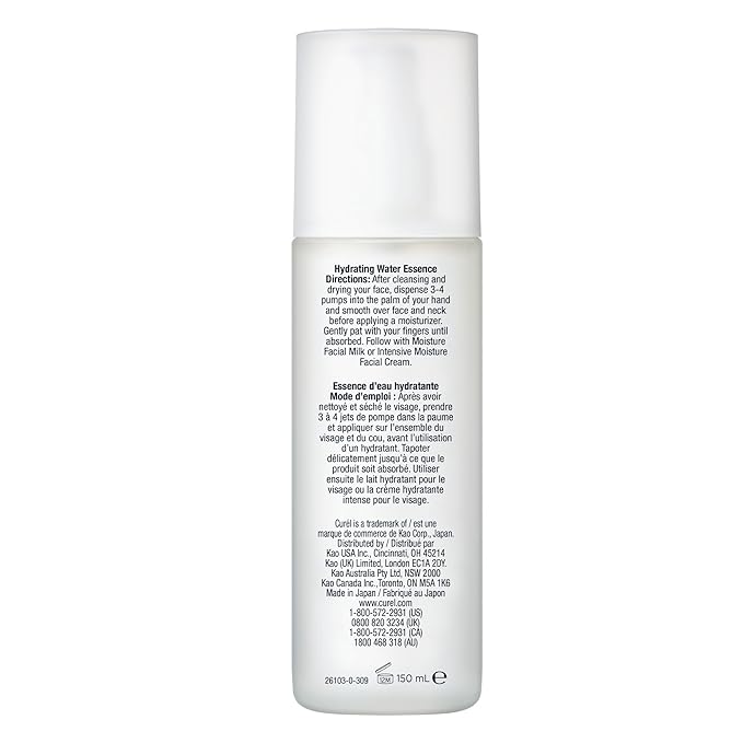 Curel Japanese Skin Care Hydrating Water Essence, Toner for Face, Relieves Tightness, Calms, Facial Moisturizer for Dry, Sensitive Skin, pH Balanced, Fragrance & Alcohol Free, Hydrating Toner, 5 Fl Oz