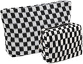 2 Pieces Makeup Bag Set, Small Black Checkered Cosmetic Bag Travel Toiletry Organizer Mini Cosmetic Pouch Case Makeup Brushes Cute Quilted Aesthetic Accessories Storage Bag for Women