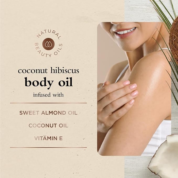 Oliology Coconut Hibiscus Body Oil – Hydrating & Nourishing Formula with Coconut Oil, Sweet Almond Oil & Vitamin E | Lightweight & Fast-Absorbing | 6 (Fl Oz)