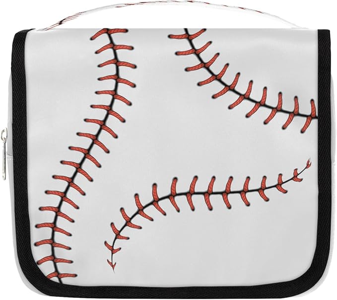 Travel Toiletry Bag for Women & Men Sport Baseball Red Hanging Cosmetic Organizer Portable Waterproof Makeup Case Make Up Bag with Compartments Travel Essentials for Bathroom Shower