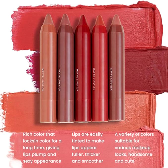 BINGBRUSH Crayon Matte Longwear Lipstick Pack Set,Moisture Smooth Color Stick Ultimate Lip Crayon for Makeup Collection - Waterproof Velvet Lipgloss (02#, 1 Count (Pack of 1))