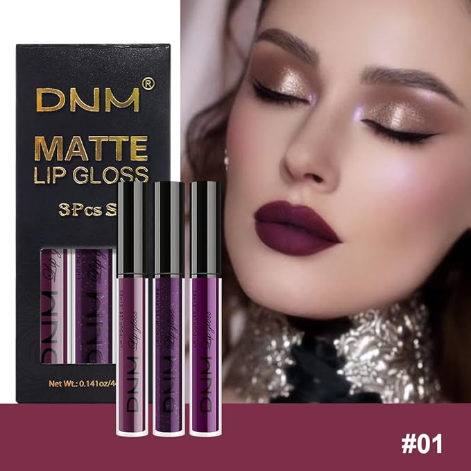 AMY'S DIARY 3Pcs Bright Red Matte Liquid Lipstick Sets, Lip Stain Long Lasting 24 Waterproof Lip Gloss Gift Set Matt Makeup for Women Lippies(Set28#)