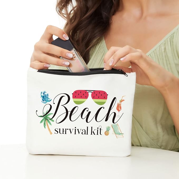 JIUWEIHU Beach Bags, Sunscreen Bag, Beach Kit, Waterproof Cosmetic Case, Blue Cotton Makeup Bag, Travel Accessory, Unisex-Adult