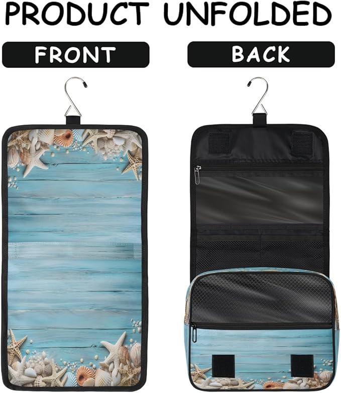 Travel Toiletry Bag for Women & Men Ocean Blue Starfish Hanging Cosmetic Organizer Portable Waterproof Makeup Case Make Up Bag with Compartments Travel Essentials for Bathroom Shower