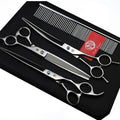 Purple Dragon 8 inch 3 in 1 Professional Pet Grooming Thinning Scissors - Upward Curved Shears and Dog Hair Cutting Scissor - Perfect for Pet Groomer or Family DIY Use (Silver)