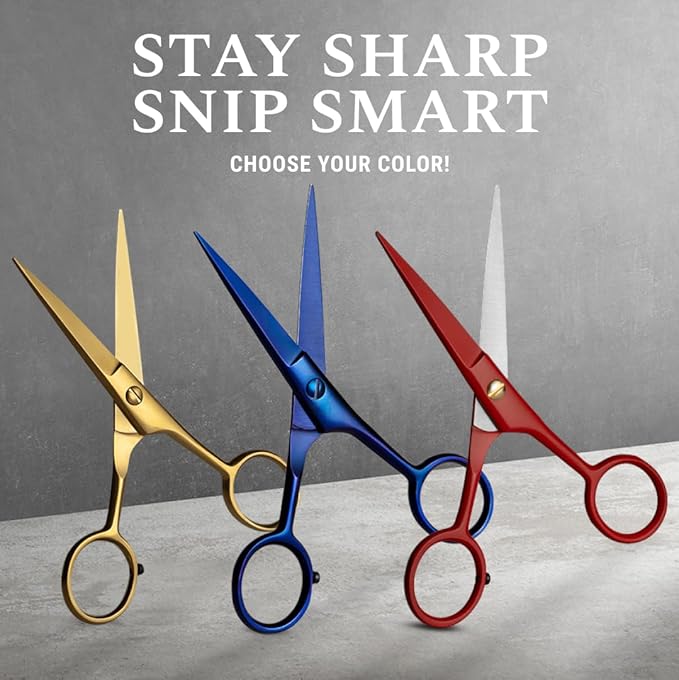 Ontaki Facial Hair Scissors - 5 Inch, Midnight Blue - High-Carbon German Steel Grooming Scissors for Beard & Mustache with Mustache Comb, Beard Comb & Leather Pouch