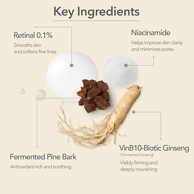107 VINBIOME Retinal Serum, Retinal 0.1% & Ginseng, Hydrating & Firming Face, Supports Smooth & Youthful-Looking Skin, Gentle for Sensitive Skin (1.01 fl oz)