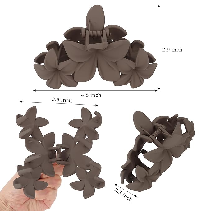Hawaiian Flower Hair Clips Large Matte Hair Claw for Women Non-Slip Strong Hold Clips for Thick Hair, Hair Accessories,Brown,Black,Dark Blue