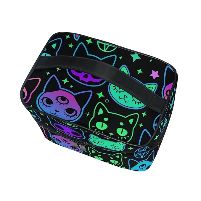 Cosmetic Bag Rainbow Cat Witchcraft Moon Star Travel Makeup Organizer Bag Portable Train Case for Women Girls