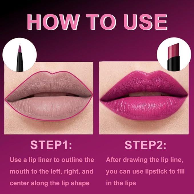 2Pcs 2 in 1 Matte Light Purple Lip Liner and Lipstick Combo Set for Women,Lipstick Stain Lip Liner for Daily & Party Long Lasting Waterproof Smudge Proof 24 Hour Full Coverage Vegan Lip Makeup Kit
