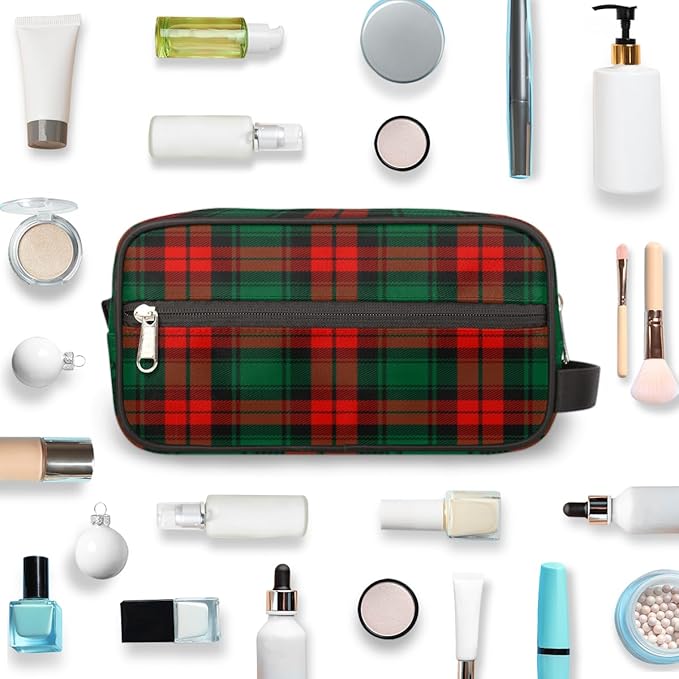 Christmas Baofu Grid Green Red Travel Toiletry Bag for Women Men Lightweight Cosmetic Makeup Bag Organizer Waterproof Shaving Bag Dopp Kit with Large Capacity for Toiletries and Shaving Accessories