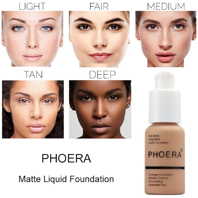 2 Pack PHOERA Foundation 101# Porcelain and 102# Nude,Soft Matte Oil Control Liquid Foundation.
