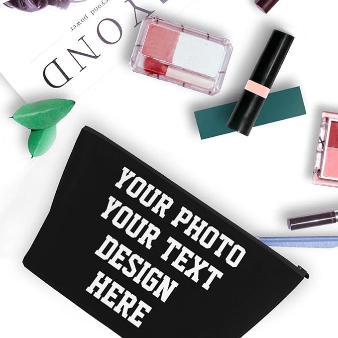 Custom Makeup Pouch Gifts Personalized Make-up Bag for Women -Customized Organizer Cosmetic Bag for Girls Add Your Photo or Text Design Toiletry Travel Purse Case