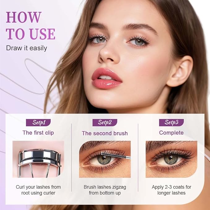 2 PCS Iron Wand Mascara Waterproof, Metal Wand Mascara Tubing, Long Lasting 3D Curling Eyelash, Eyes Makeup Smudge-Proof Separated Lashes Natural Length (Black)