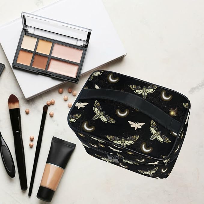 Goth Makeup Bag Black, Gothic Moth Butterfly Makeup Organizer Bags Toiletry Bag Box Travel Cosmetic Bag Make Up Train Case for Women Teen Girl Ladies