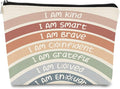 I Am Kind I Am Smart I Am Brave Inspirational Makeup Bag,Makeup Bags for Women, Rainbow Cosmetic Bag Gift for Women,Inspirational Gifts for Women Teacher Coworker