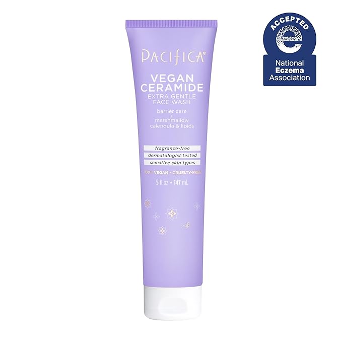 Pacifica Face Wash for Sensitive Skin Facial Cleanser Vegan Ceramide Barrier Repair Extra Gentle for Daily Fragrance Free for Sensitive Skin, Clean Beauty, Vegan & Cruelty-Free Dermatologist Tested