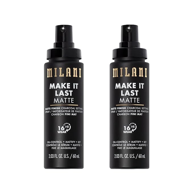 Milani Setting Spray + Primer, Make It Last Matte- Oil Absorbing Charcoal Formula to Control Shine, Matte Finish Setting Spray for Makeup and Primer for Oily Skin, Prime +Correct + Set - 2 Pack