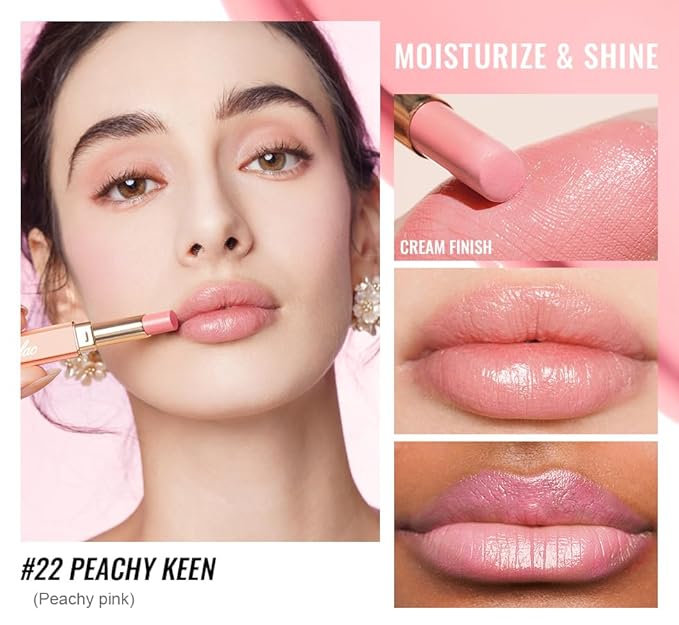 Oulac Shine Pink Lipstick for Women, 2 in 1 Glossy Light Pink Tinted Lip Balm, Hydrating Lipstick for Dry Lips, Moisture Shine Juicy Finish Vegan 2.2g/0.07oz (22)