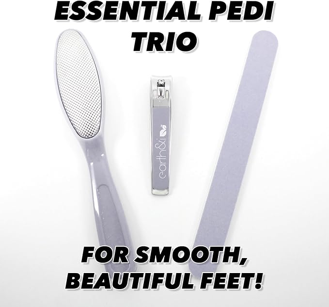 Earth & I -3 pc Manicure Pedicure Set: Large Nail Clipper, Callus Remover & Contour File, Stainless Steel Nail & Foot Care Kit for Men & Women, at Home Mani-Pedi Kit, Travel-Friendly Nail Care (Pink)