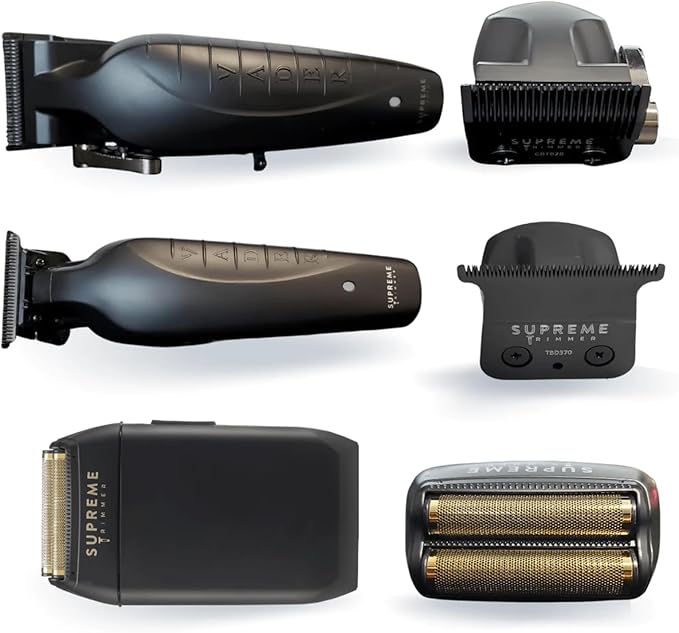 Supreme Trimmer Vader Clipper, Vader Trimmer & Crunch Foil Shaver | Professional Beard Trimmer, Men's Clippers | 3 in 1 Set, Black