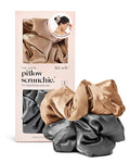 Kitsch Satin Scrunchies for Women - No Crease Hair Ties for Girls | Big Scrunchies for All Hair Types and Textures, Perfect for Day or Night | Ideal Gifts for Women - 2 Pcs, Charcoal and Gold