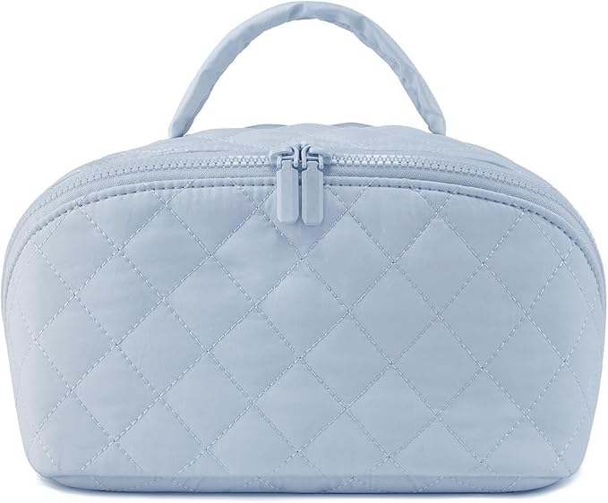 Makeup Bag for Woman,Festivalment Makeup Bag, 180° Wide Open Lay-Flat Water-Resistant Cosmetic Case, Puffy Padded Organizer for Toiletries & Brushes Large Capacity with Compartments (Blue)