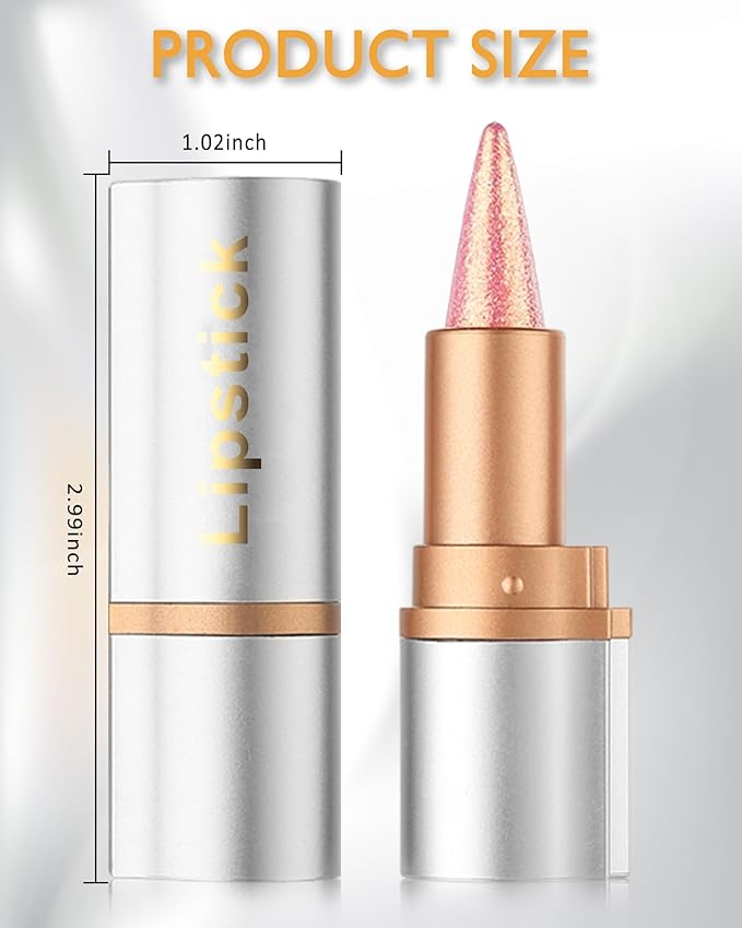 Rose Pink Glitter Lipstick Lip Liner,Shimmer Metallic Matte Long-Lasting Waterproof Non-stick Lip Tint Stain,High Pigmented Lip Gloss Full Coverage lipcolor Pen,Christmas Makeup Gift for Women-03