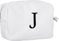 Personalized White Waffle Makeup Bag,Custom Embroidered Initial Cosmetic Pouch for Women,Monogrammed Cosmetic Case,Bridesmaid Gifts (J)