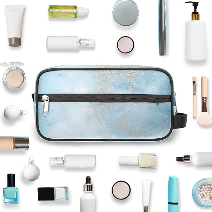 Cute Blue Marble Texture Travel Toiletry Bag for Women Men Lightweight Cosmetic Makeup Bag Organizer Waterproof Shaving Bag Dopp Kit with Large Capacity for Toiletries and Shaving Accessories