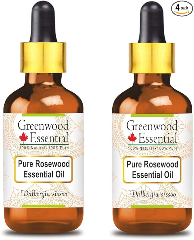 Greenwood Essential Pure Rosewood Essential Oil (Dalbergia Sissoo) with Glass Dropper Steam Distilled (Pack of Two) 100ml X 2 (6.76 oz)