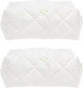 PAZIMIIK 2PCS Cozy Makeup Bag Travel Cosmetic Bag for Women Soft Toiletry Bag Aesthetic Makeup Organizer Portable Large Zipper Pouch for Skincare Beauty Accessories Brushes Embroidery White