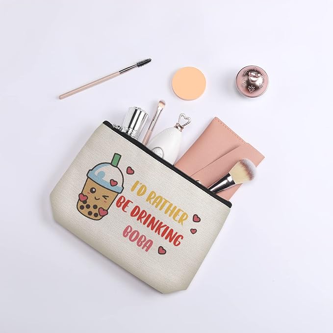 Boba Tea Lover Gifts, Boba Kawaii Makeup Bag, Boba Gifts for Girls Friend Daughter, Travel Toiletry Makeup Organizer Zipper Pouch - I'd Rather Be Drinking Boba