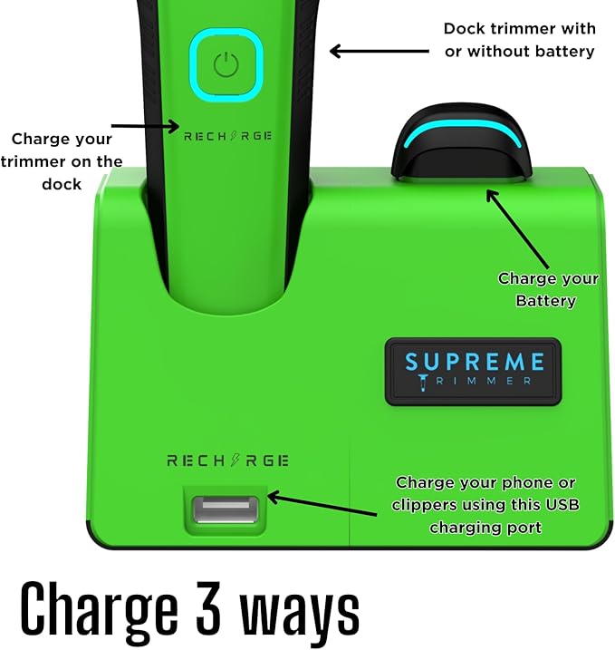 Supreme Trimmer Recharge ST777 – Professional Barber Trimmer with 2 Removable Batteries | 8000 RPM Motor, Zero Gap DLC Blades, Smart Charging Dock, USB-C Fast Charge
