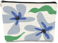 Floral Makeup Organizer, Blue Flower Cosmetic Bag, Small Makeup Bag for Women & Girls, Gifts