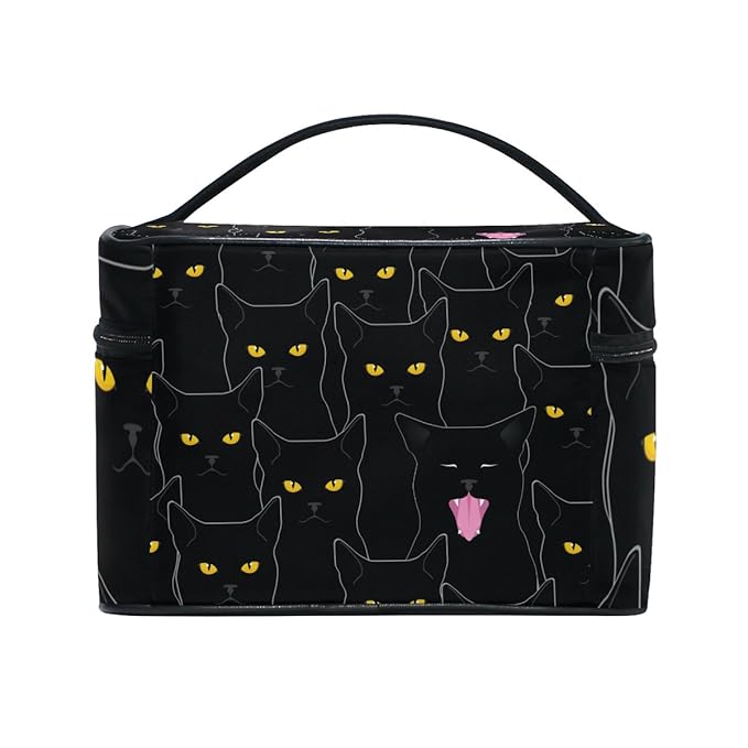 senya Travel Makeup Bags With Zipper Black Cats Pattern Cosmetic Bag Toiletry Bags Train Cases Storage Bags Portable Multifunction Case for Women Girls