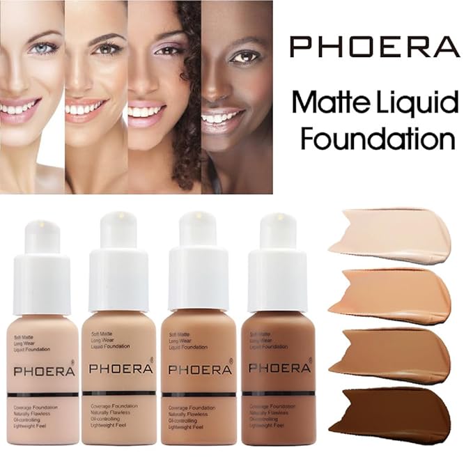 PHOERA Foundation,Full Coverage Flawless Soft Matte 24 HR Oil Control Waterproof Concealer Liquid Foundation Makeup.(1 Pcs-103# Warm Peach)