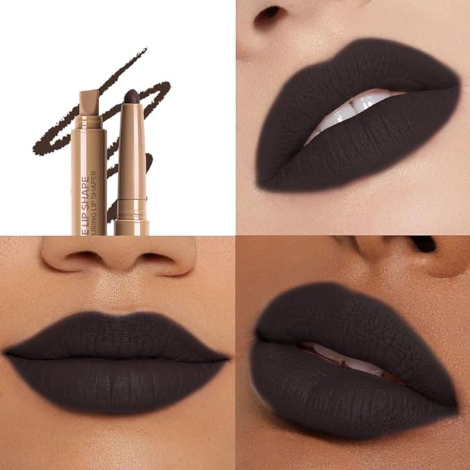 SUAKE Plump Matt Lipstick Lipliner Pencil Pack,Waterproof Crayon with Silicone Smudger for Define Contours & Sculpting Lip, Longwear Moisture Smooth Creamy Formula for Lip Makeup-09 Deep Black