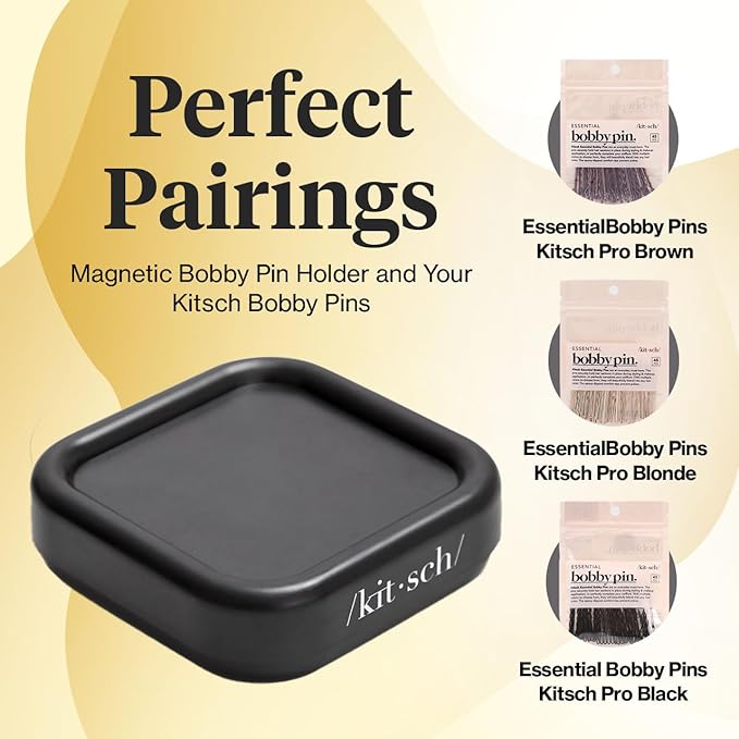 Kitsch Magnetic Bobby Pin Holder - Cute Stuff, Strong Magnetic Pin Holder for Desk & Vanity, Securely Holds Metal Hair Clips, Bobby Pins & Paper Clip | Ideal Gifts for Women - Black, 1 Pc