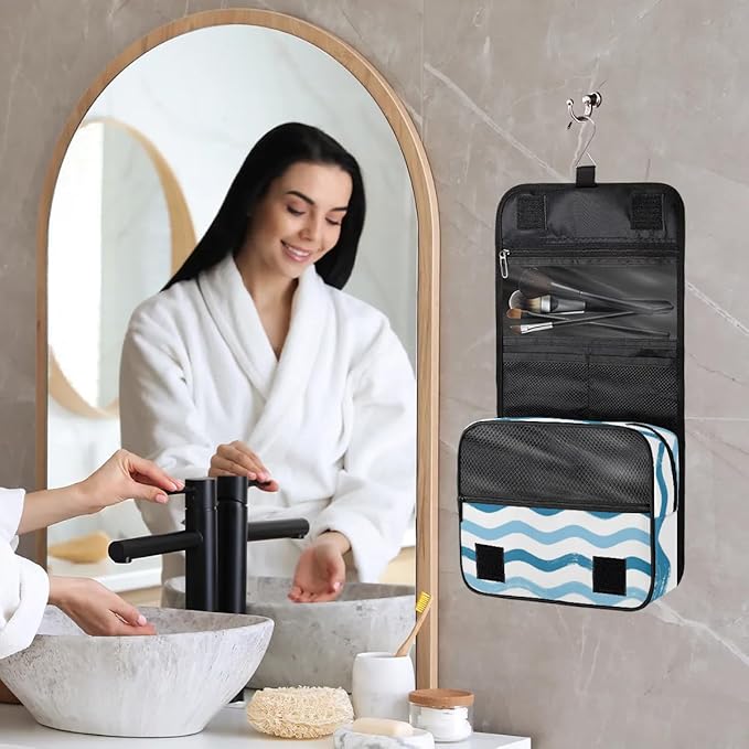Cute Mermaid Travel Toiletry Bag with Hanging Hook for Women and Girls, Ocean Sea Starfish Cosmetic Makeup Case Organizer for Accessories, Shampoo, Full Sized Container, Toiletries