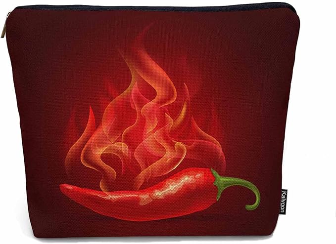 Chili Pepper Cosmetic Travel Bag For Toiletries, Fire Hot Spicy Red Chili Pepper Makeup Bag Toiletry Bags For Women, Flax Cosmetic Bags Make Up Bag Purse Toiletries Bag Birthday Gift