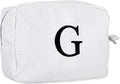 Personalized White Waffle Makeup Bag,Custom Embroidered Initial Cosmetic Pouch for Women,Monogrammed Cosmetic Case,Bridesmaid Gifts (G)