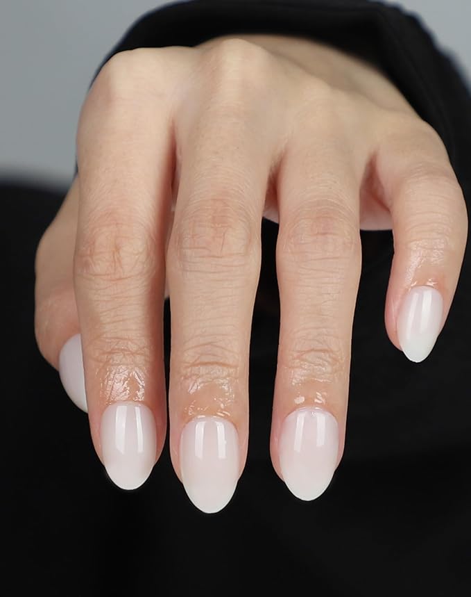 16 size White Almond Press on Nails for Women,32 Pcs Super Short Petite Oval Nails with Glue and Stick, Milky White
